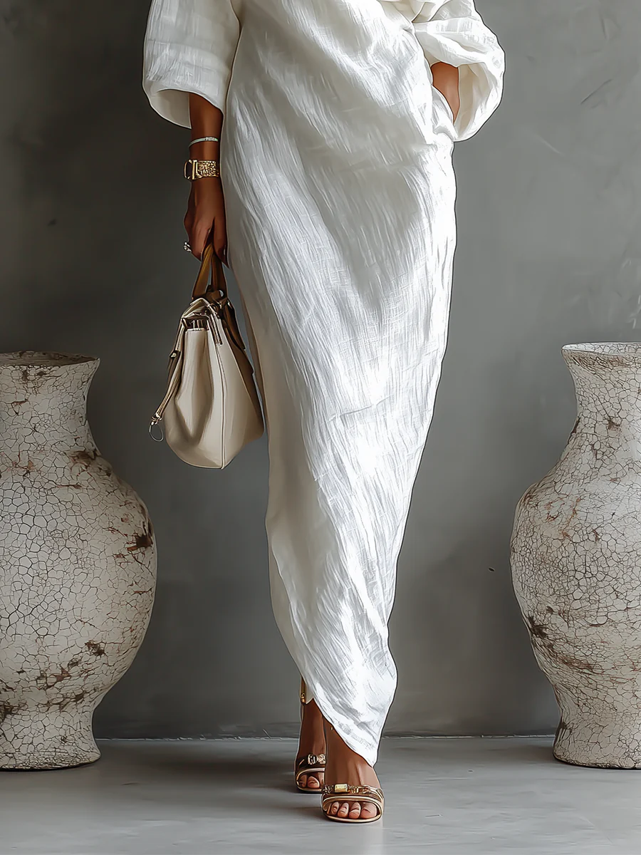 Elegant One-Shoulder Maxi Dress with Long Sleeve – Minimalist & Sophisticated