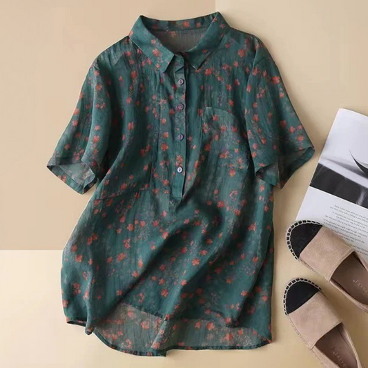 Floral Half-Placket Shirt for Women – Breathable Comfort & Style