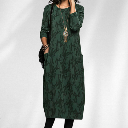 Long Sleeve Crewneck Midi Dress for Women