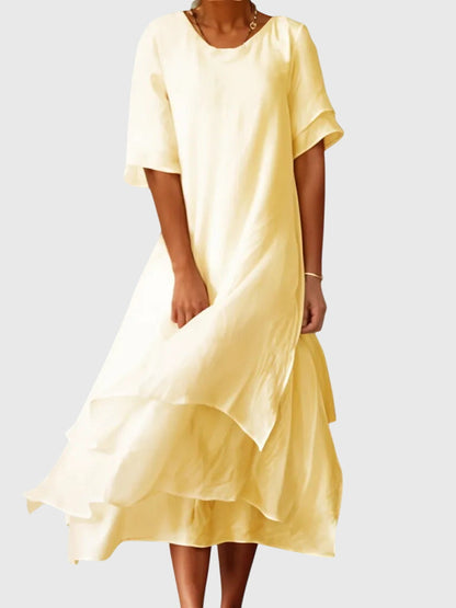 Tiered Ruffle A-Line Midi Dress for Women – Effortless & Flattering Comfort