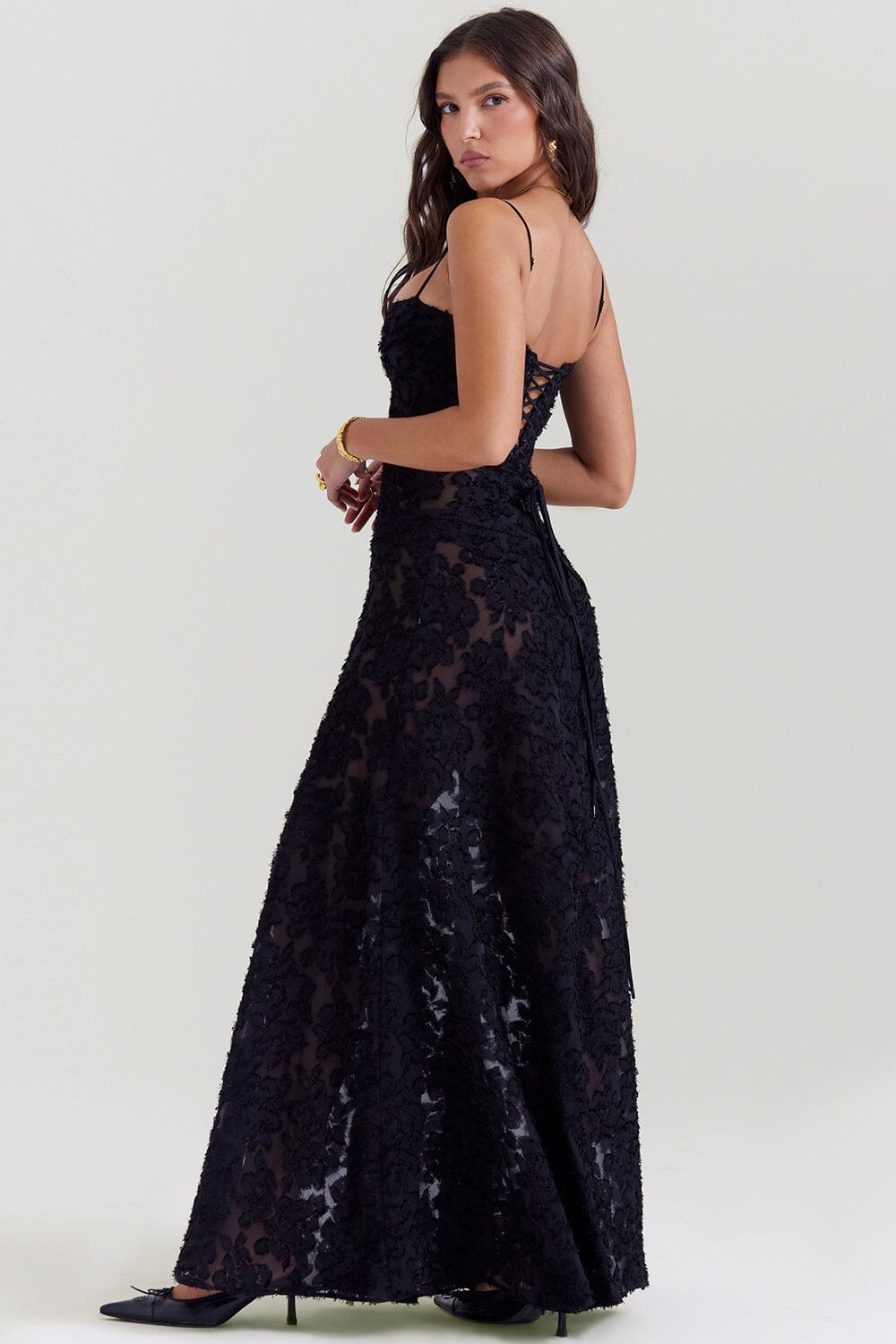 Women's Maxi Dress – Slim Fit – Light Chiffon – Floral Print – Thin Straps