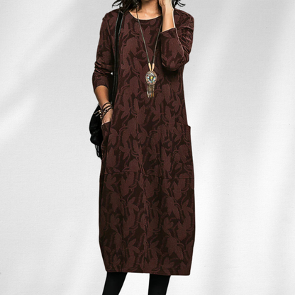 Long Sleeve Crewneck Midi Dress for Women