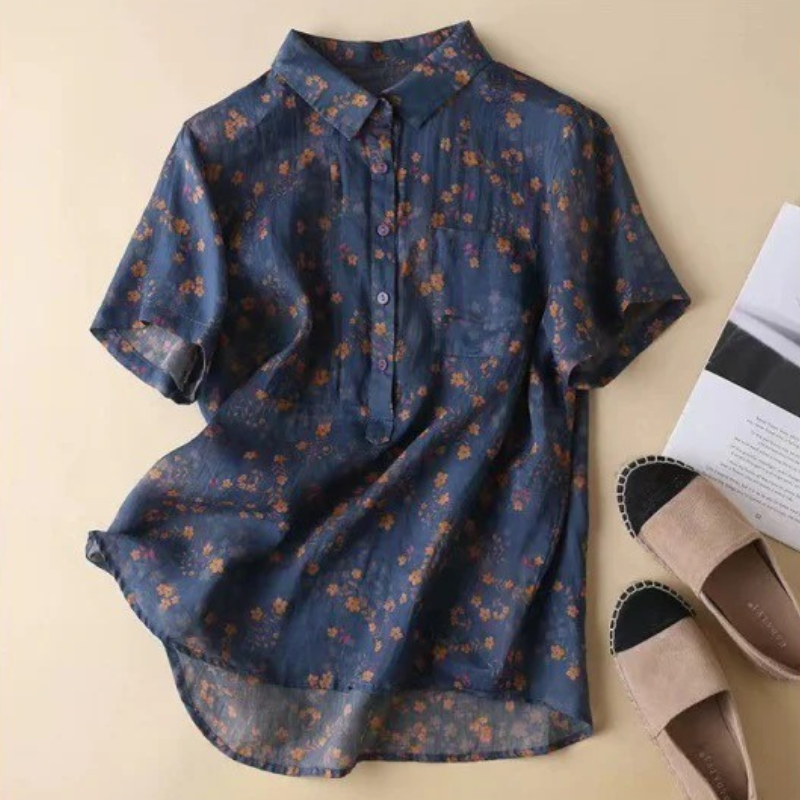 Floral Half-Placket Shirt for Women – Breathable Comfort & Style