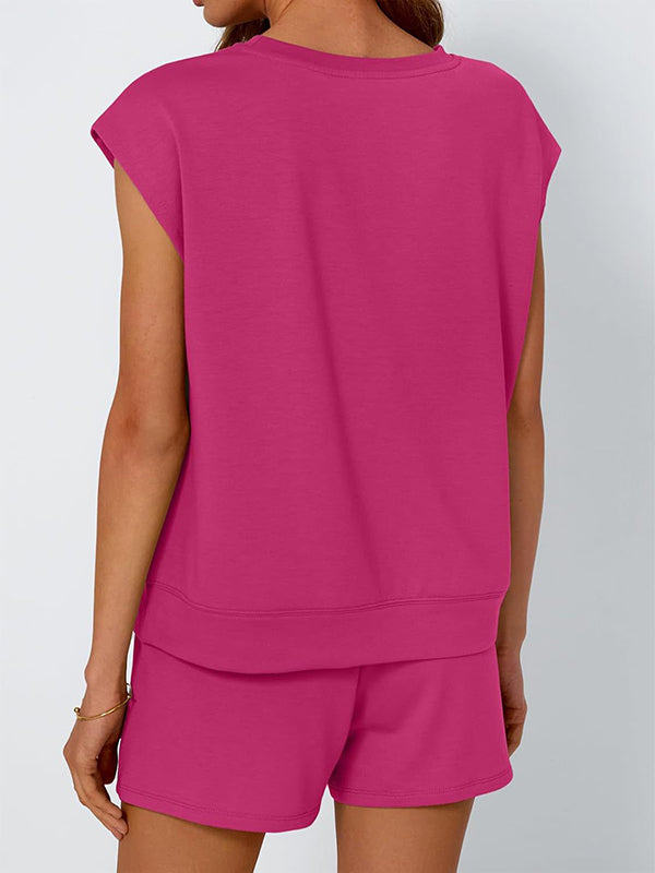 Dropped Shoulder T-Shirt & Drawstring Shorts Set for Women – Effortless Comfort & Style
