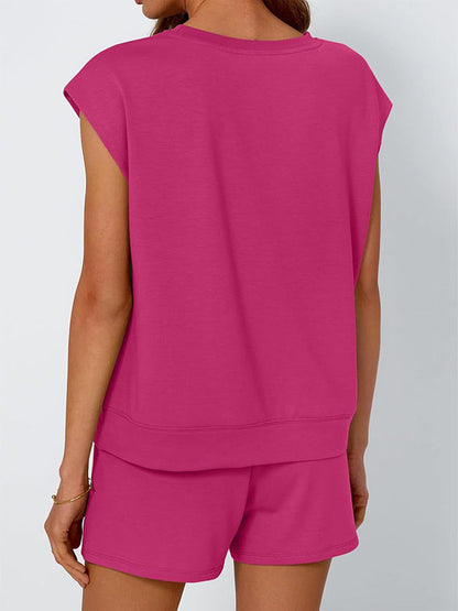 Dropped Shoulder T-Shirt & Drawstring Shorts Set for Women – Effortless Comfort & Style