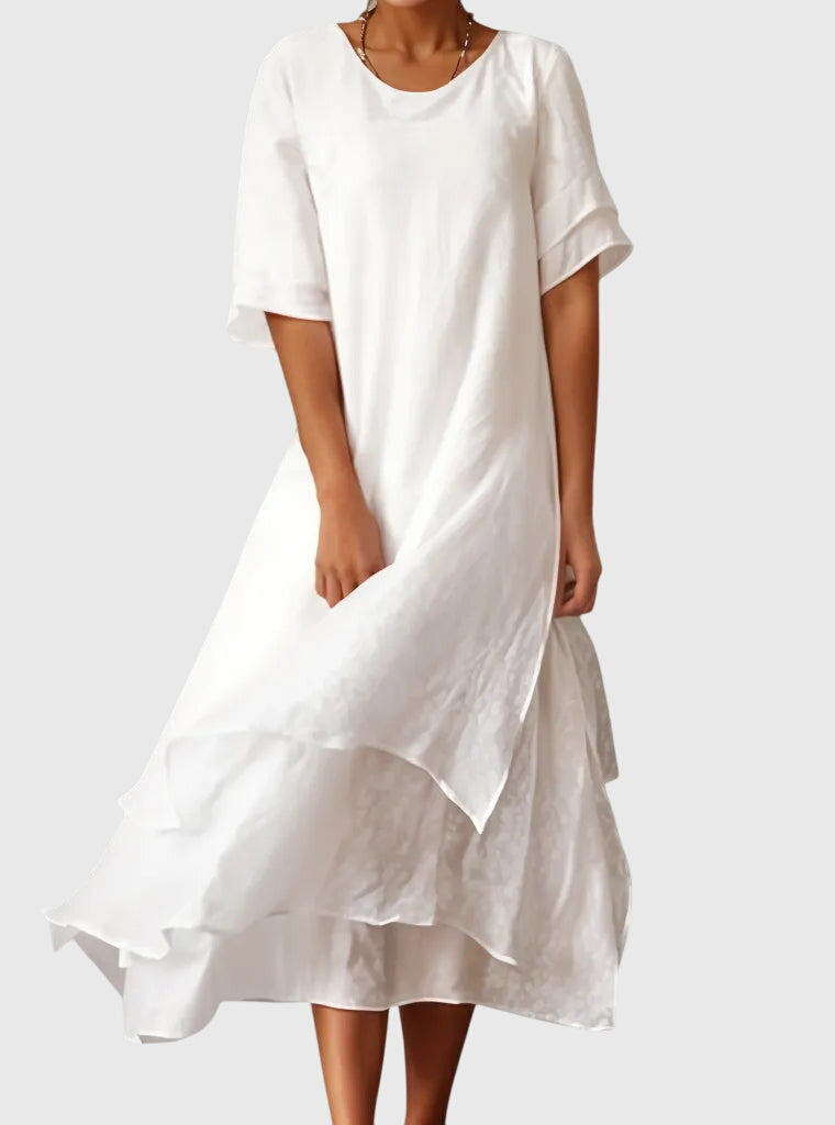 Tiered Ruffle A-Line Midi Dress for Women – Effortless & Flattering Comfort