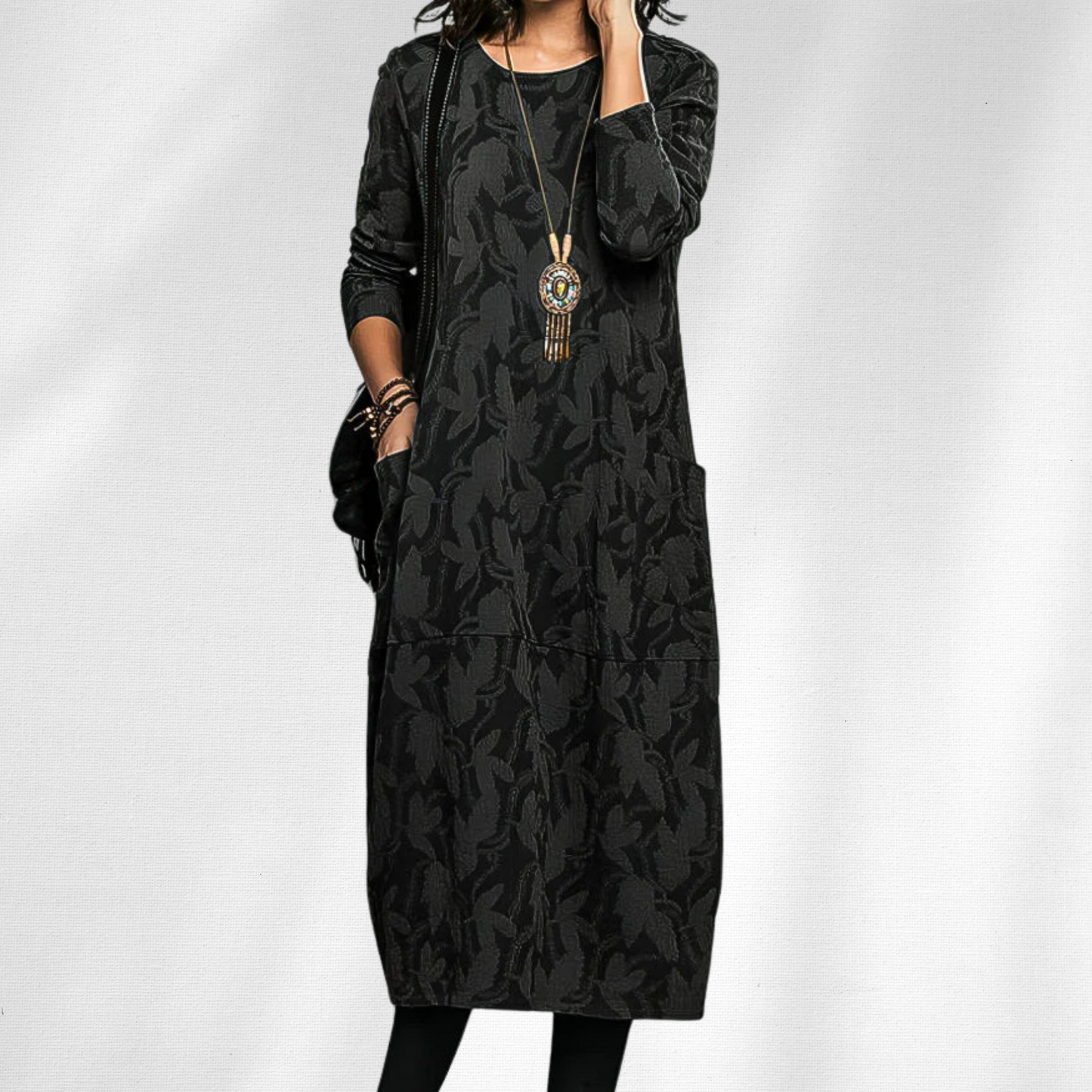 Long Sleeve Crewneck Midi Dress for Women