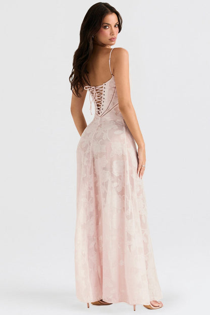 Women's Maxi Dress – Slim Fit – Light Chiffon – Floral Print – Thin Straps