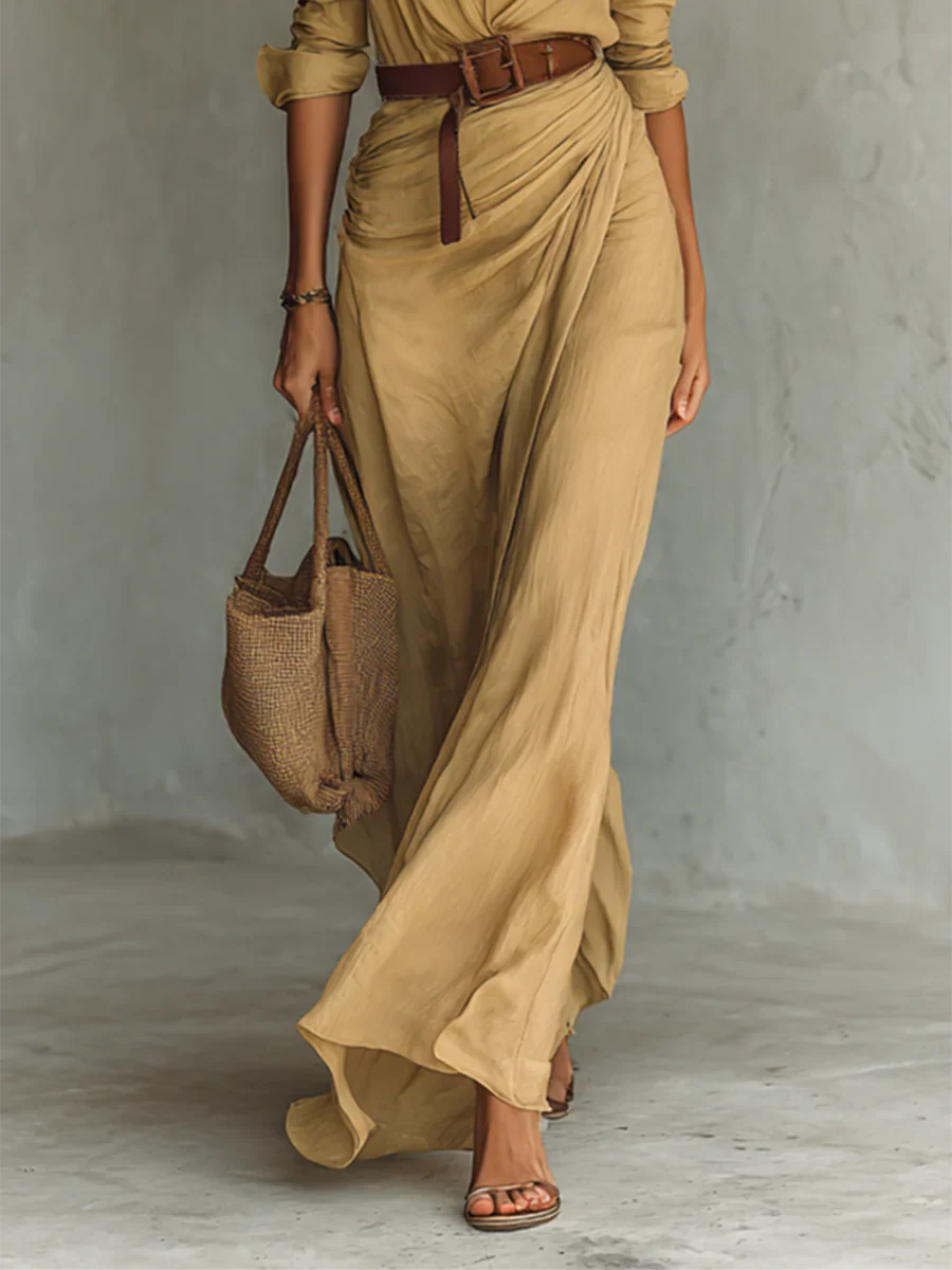 Boho V-Neck Button Maxi Dress with Long Sleeves – Relaxed & Effortless