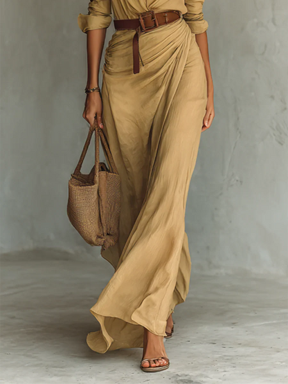 Boho V-Neck Button Maxi Dress with Long Sleeves – Relaxed & Effortless