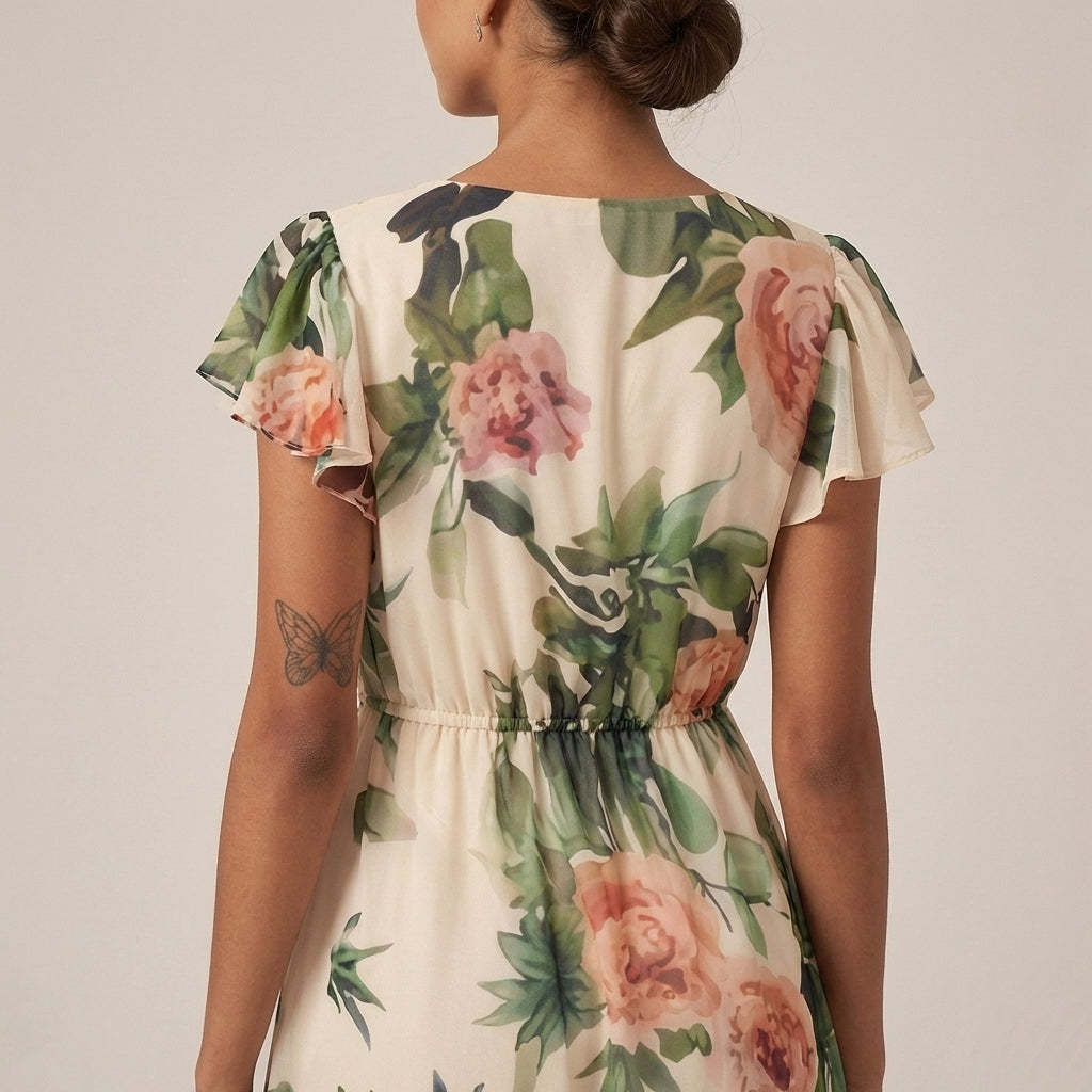 Flutter Sleeve A-Line Midi Dress for Women – Flattering & Feminine