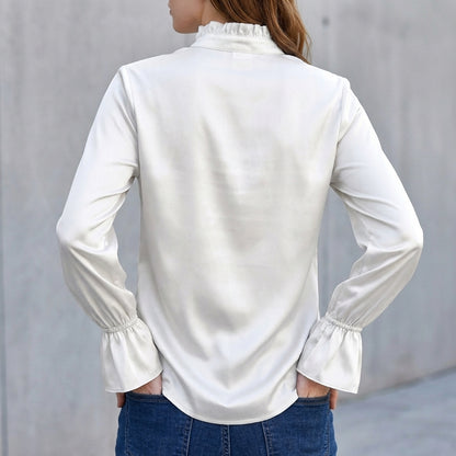 Ruffled Collar Flared Sleeve Blouse for Women – Elegant & Versatile