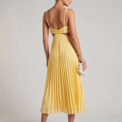 Cutout Pleated Midi Dress for Women – Elegant Party Style