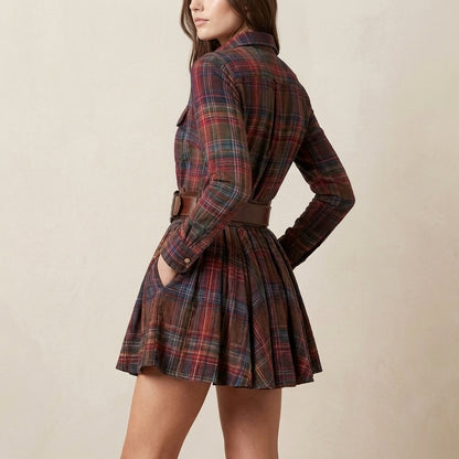 Belted Plaid Mini Shirt Dress for Women – Flattering Fit & Versatile
