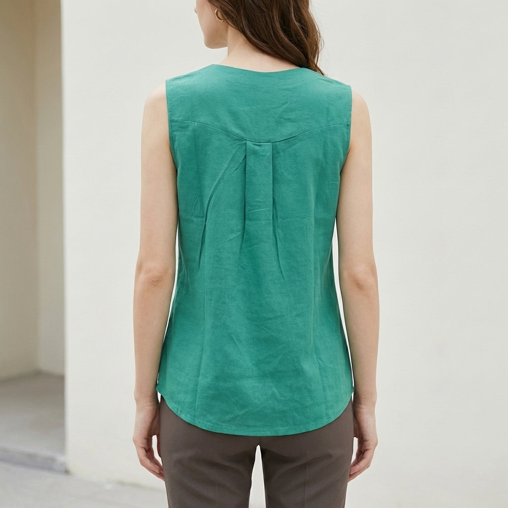 Collared V-Neck Sleeveless Blouse for Women – Breathable Everyday Comfort