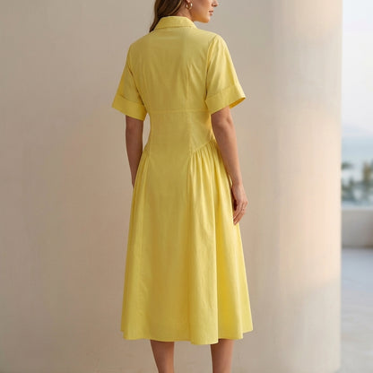 Pleated Midi Shirt Dress for Women – Effortless Style & Comfort