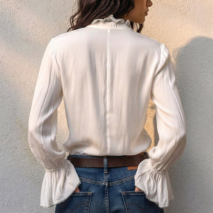 Ruffled Collar Bell Sleeve Shirt for Women – Elegant Everyday Style
