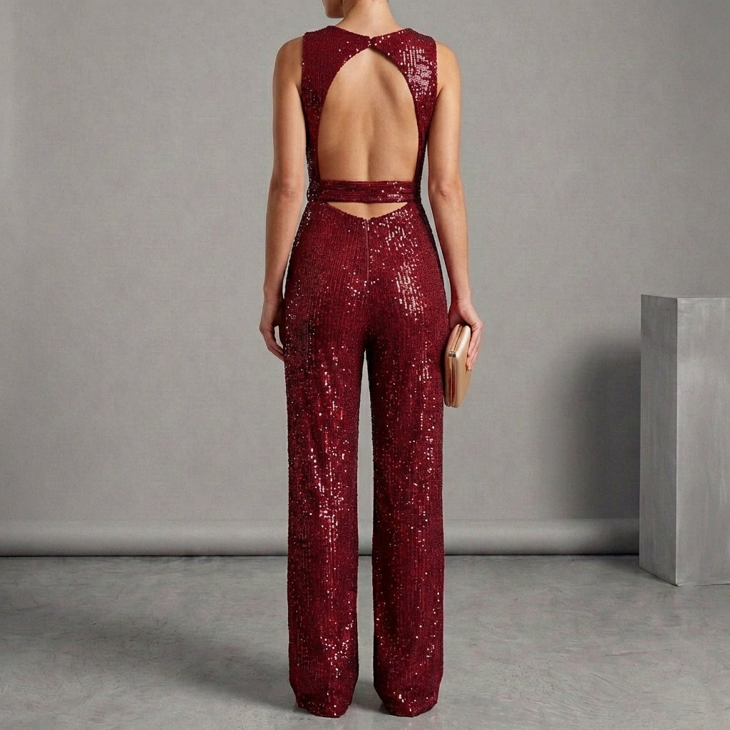 Sequined Wide-Leg Jumpsuit for Women – Sparkling Party Style