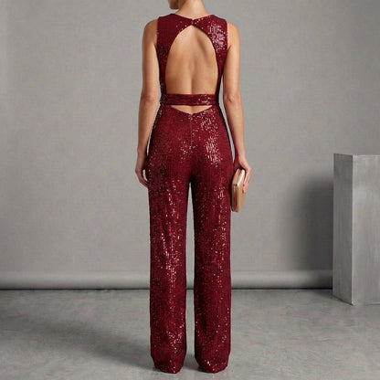 Sequined Wide-Leg Jumpsuit for Women – Sparkling Party Style