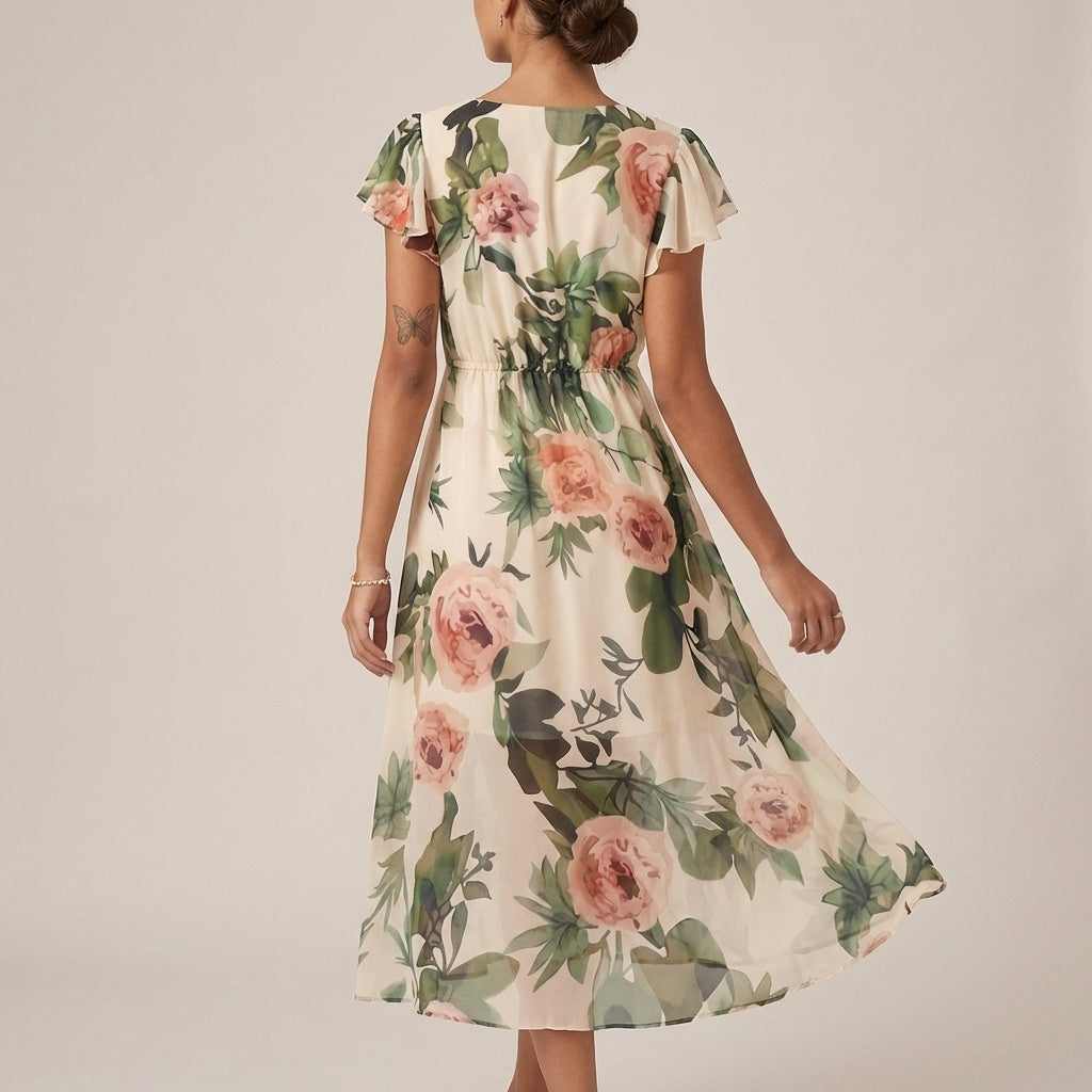Flutter Sleeve A-Line Midi Dress for Women – Flattering & Feminine