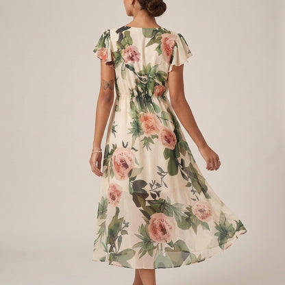 Flutter Sleeve A-Line Midi Dress for Women – Flattering & Feminine