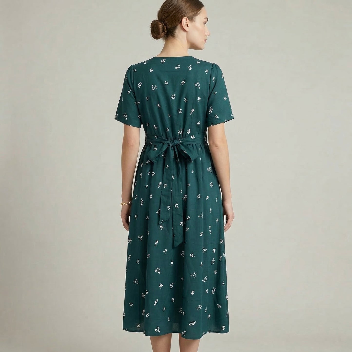 Floral Wrap Midi Dress for Women – Tie-Back A-Line Silhouette