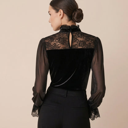 Lace-Trim Puff Sleeve Blouse for Women – Elegant & Party-Ready