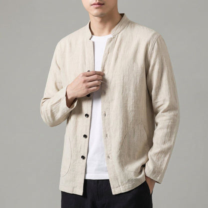Mandarin Collar Shirt Jacket for Men – Breathable & Comfortable