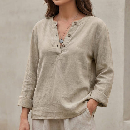 V-Neck Long Sleeve Henley Shirt for Women – Breathable Comfort & Style