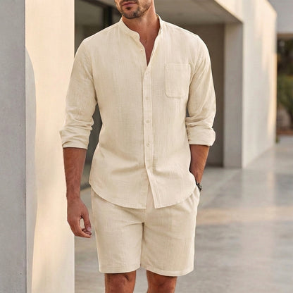 Men’s Casual Button-Up Shirt and Shorts Set – Relaxed & Modern