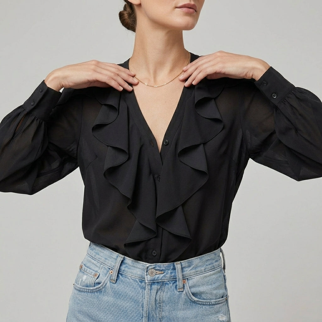 Ruffled V-Neck Blouse for Women – Versatile Style & Comfortable Fit
