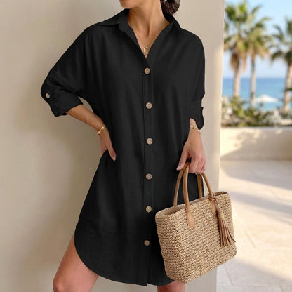Oversized Mini Shirt Dress for Women – Breathable Comfort & Style