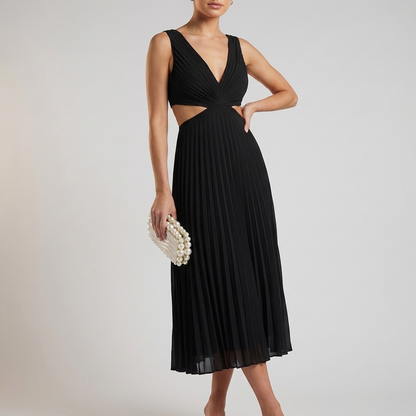 Cutout Pleated Midi Dress for Women – Elegant Party Style