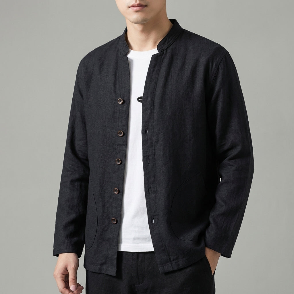 Mandarin Collar Shirt Jacket for Men – Breathable & Comfortable