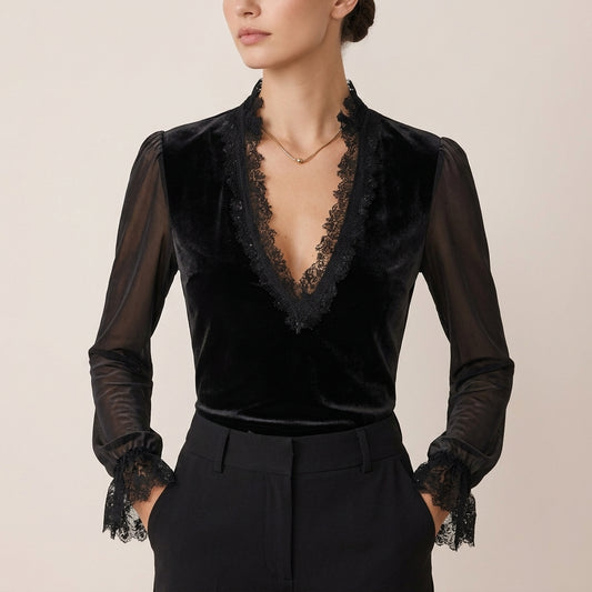 Lace-Trim Puff Sleeve Blouse for Women – Elegant & Party-Ready