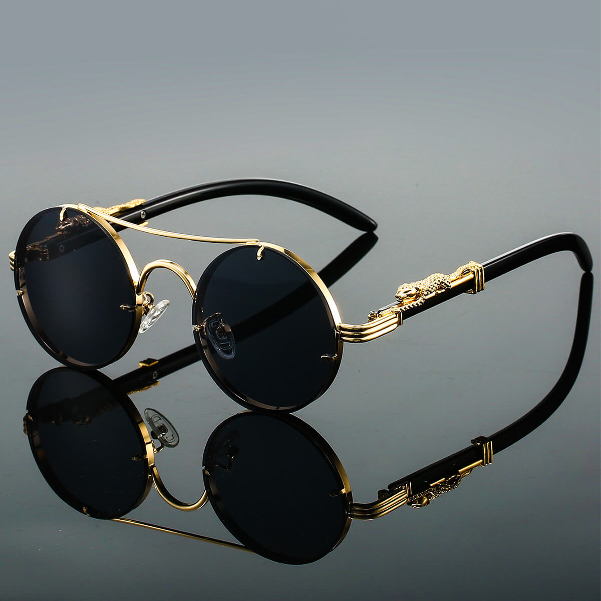 Rimless-Bottom Double-Bridge Round Sunglasses for Men – Stylish Everyday Appeal