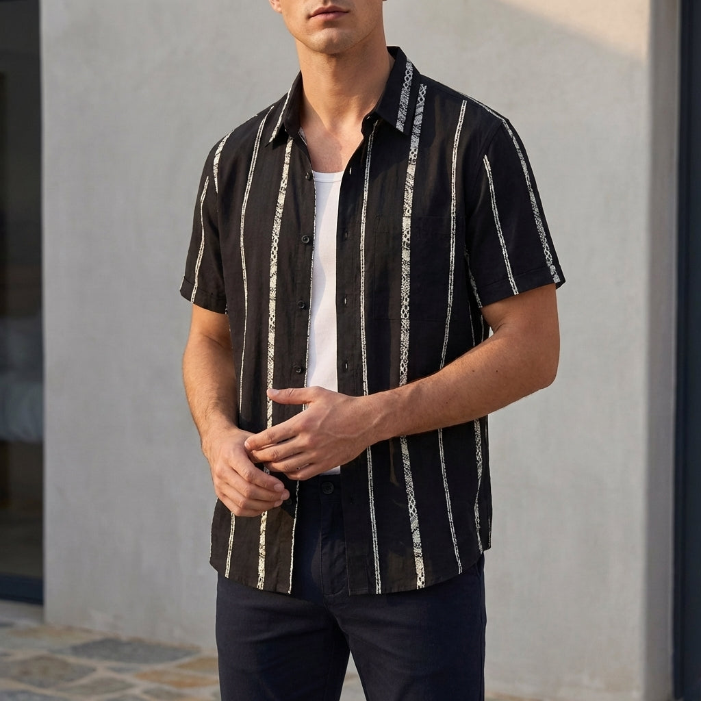 Striped Loose Fit Button-Up Shirt for Men – Relaxed Casual Style