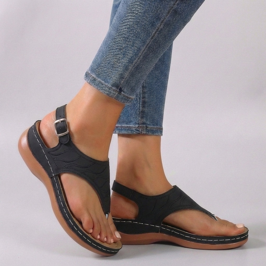 Embroidered Thong Wedge Heel Sandals for Women – Stylish All-Day Comfort