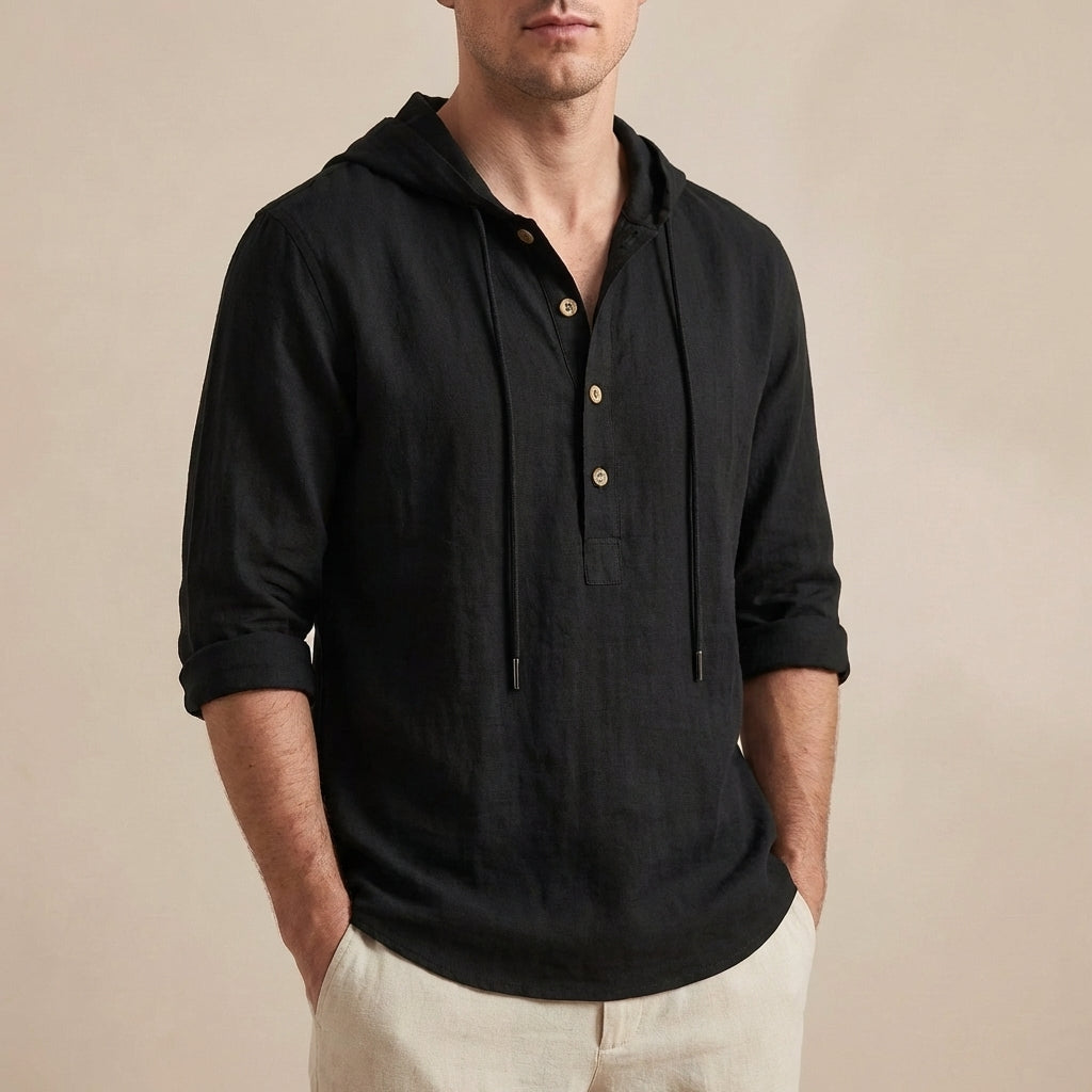 Loose Fit Hooded Henley Shirt for Men – Breathable & Comfortable