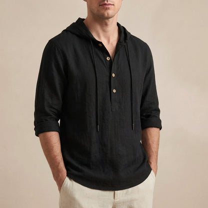 Loose Fit Hooded Henley Shirt for Men – Breathable & Comfortable