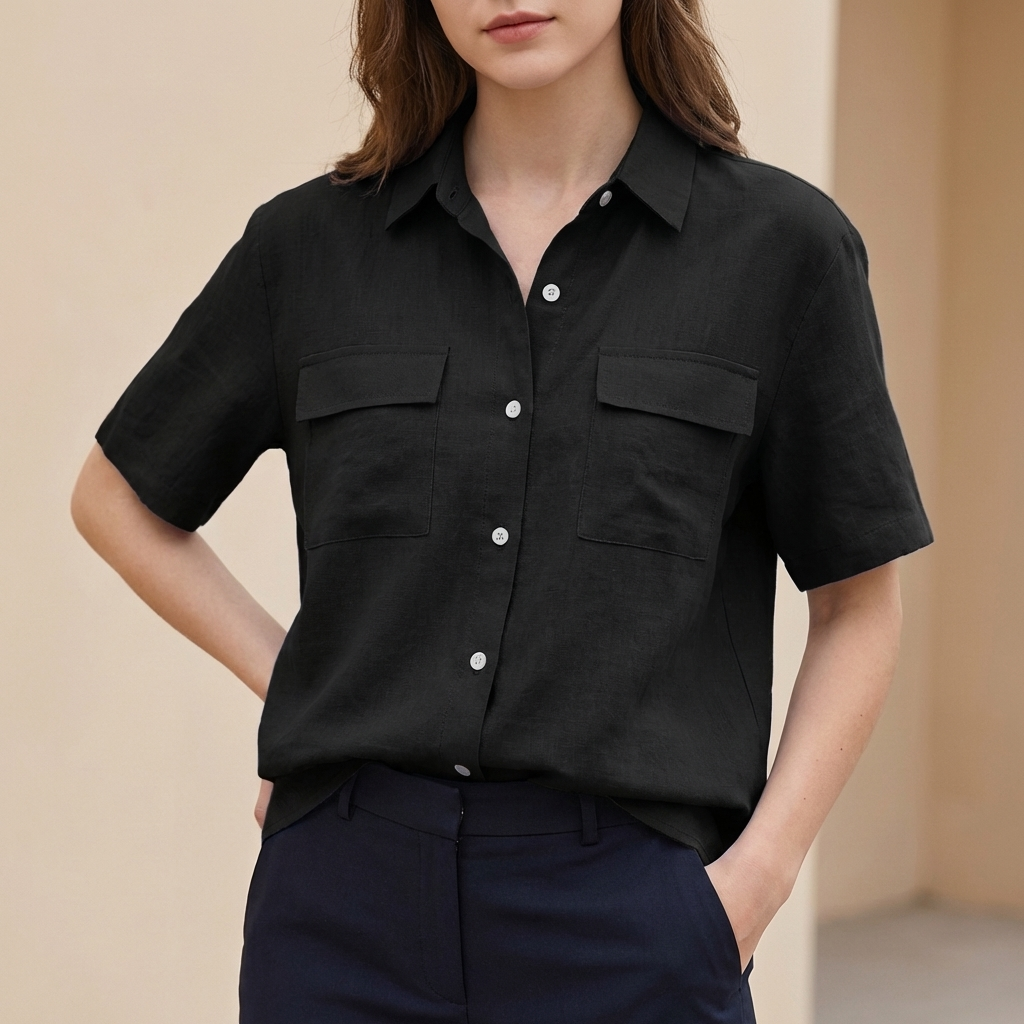 Button-Front Short-Sleeve Shirt for Women – Breathable Everyday Comfort