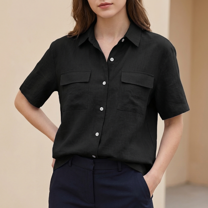 Button-Front Short-Sleeve Shirt for Women – Breathable Everyday Comfort