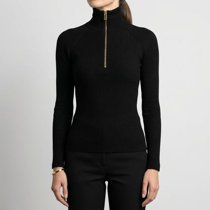 Quarter-Zip Ribbed Turtleneck Top for Women – Flattering Slim Fit