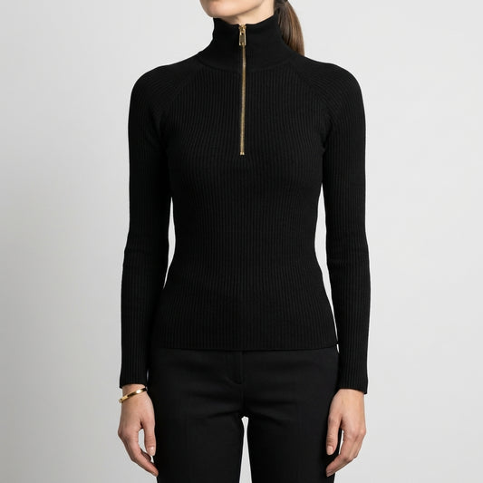 Quarter-Zip Ribbed Turtleneck Top for Women – Flattering Slim Fit