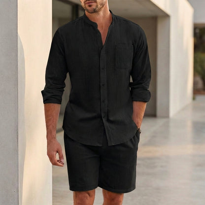 Men’s Casual Button-Up Shirt and Shorts Set – Relaxed & Modern
