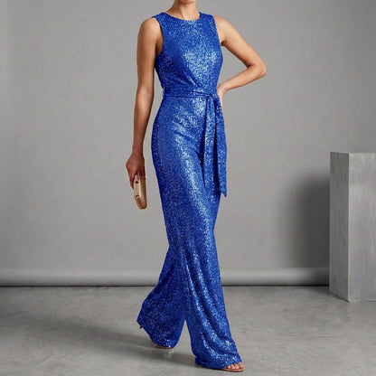 Sequined Wide-Leg Jumpsuit for Women – Sparkling Party Style