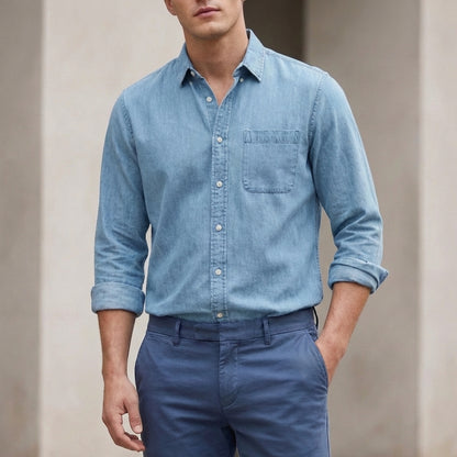 Long-Sleeve Button-Front Shirt for Men – Casual Style & Comfort