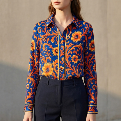 Floral Button-Front Blouse for Women – Polished Daywear Style