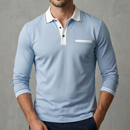 Striped Collar Three-Quarter Sleeve Polo Shirt for Men – Classic Style & Comfort