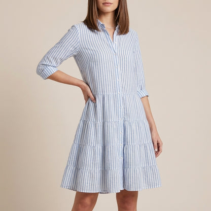 Striped Tiered Shirt Dress for Women – Effortless Style & Comfort